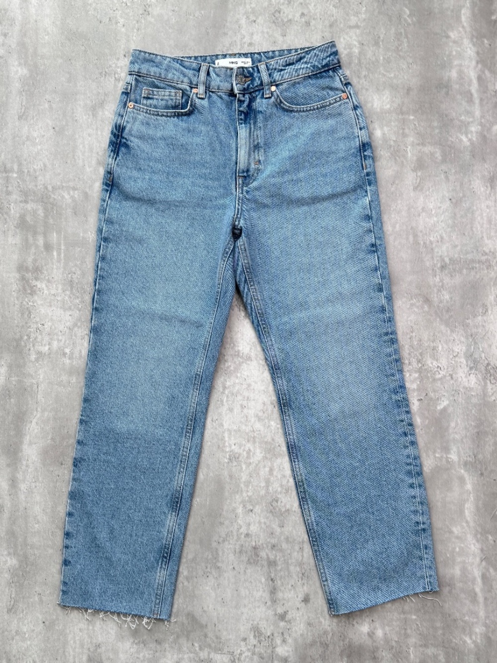 Mango MNG Irene High Rise Straight Ankle Jeans Womens Size 4 Medium Blue Raw Hem - Picture 7 of 15